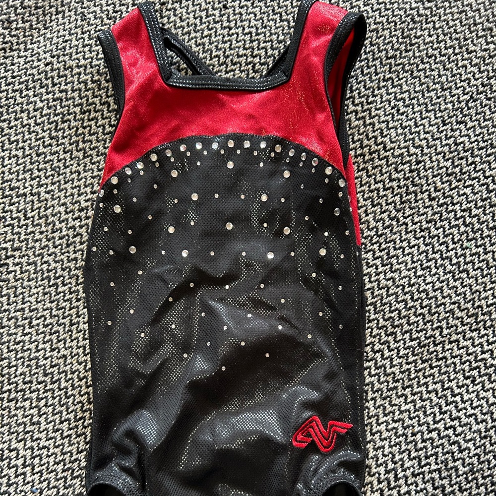 Red and Black Rhinestone Gymnastics Leotard
